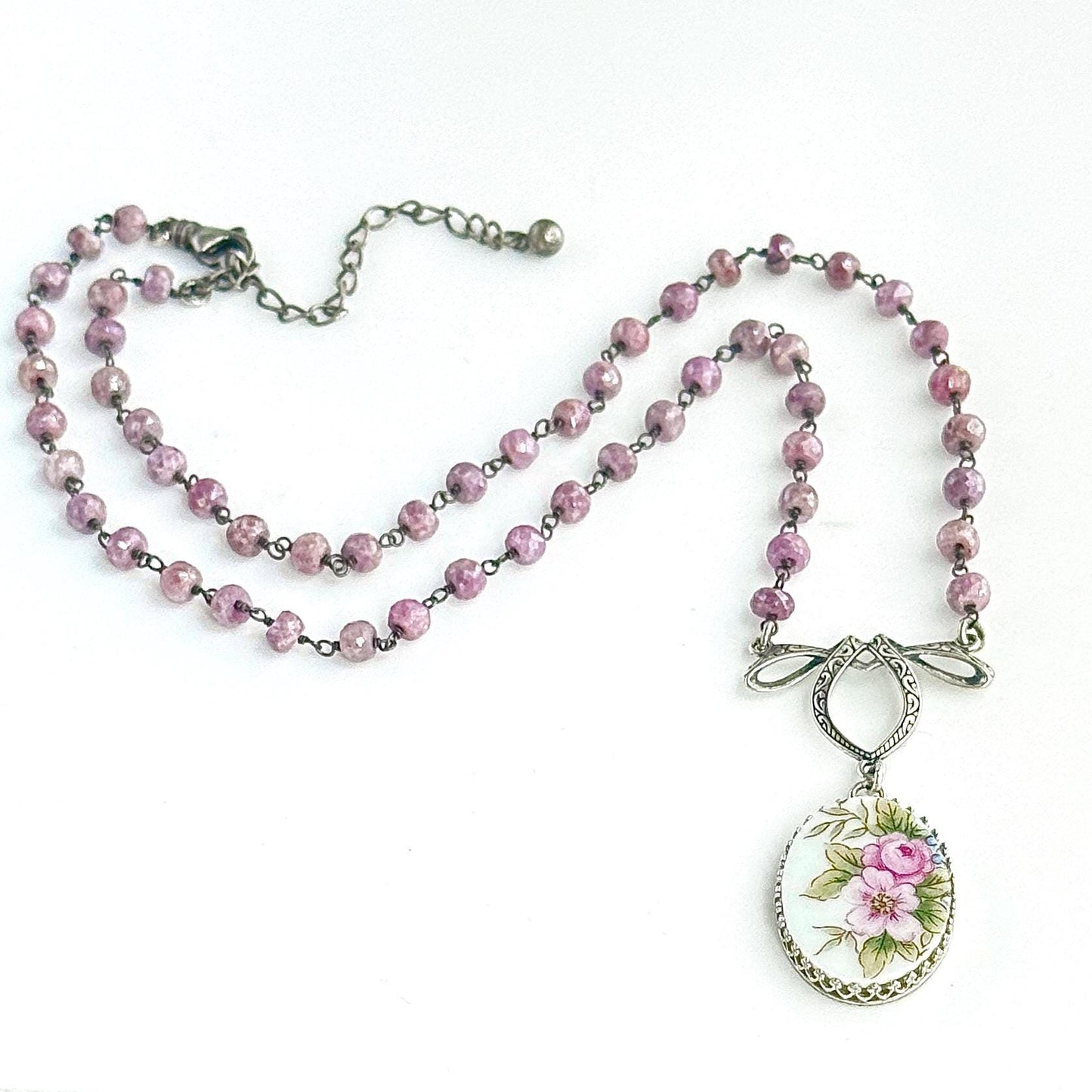One-of-a-Kind 20th Anniversary Gift for Wife, Sterling Silver Sapphire Necklace, Artisan China Jewelry