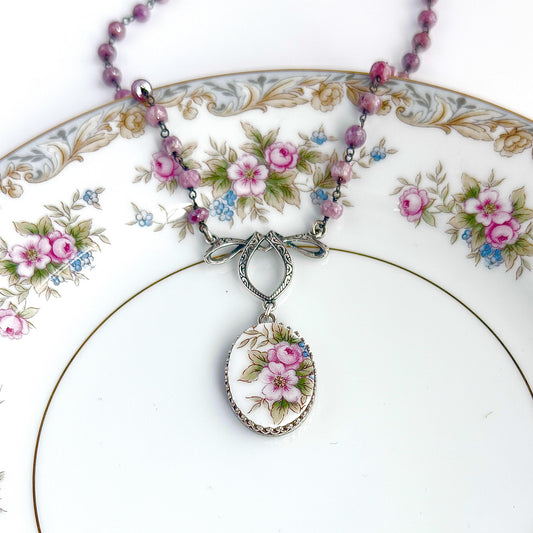 One-of-a-Kind 20th Anniversary Gift for Wife, Sterling Silver Sapphire Necklace, Artisan China Jewelry