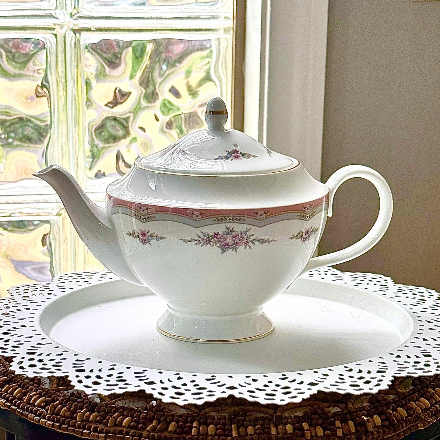 Wedgwood Rosalie Teapot, 20th Anniversary Vintage China Traditional Gift for Wife, Bridal Shower Gift for Bride