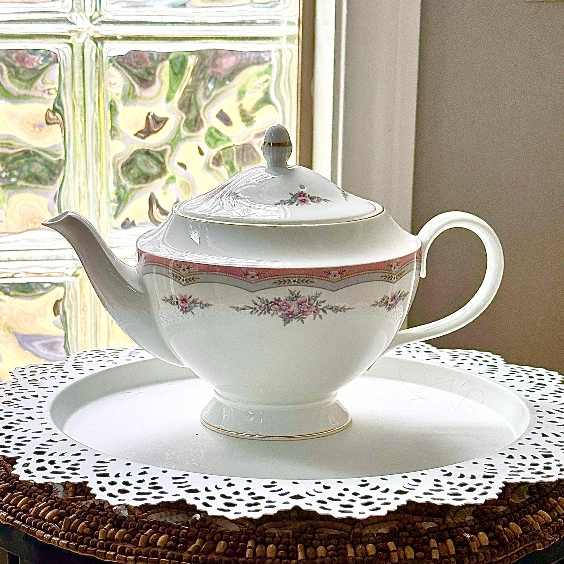 Wedgwood Rosalie Teapot, 20th Anniversary Vintage China Traditional Gift for Wife, Bridal Shower Gift for Bride
