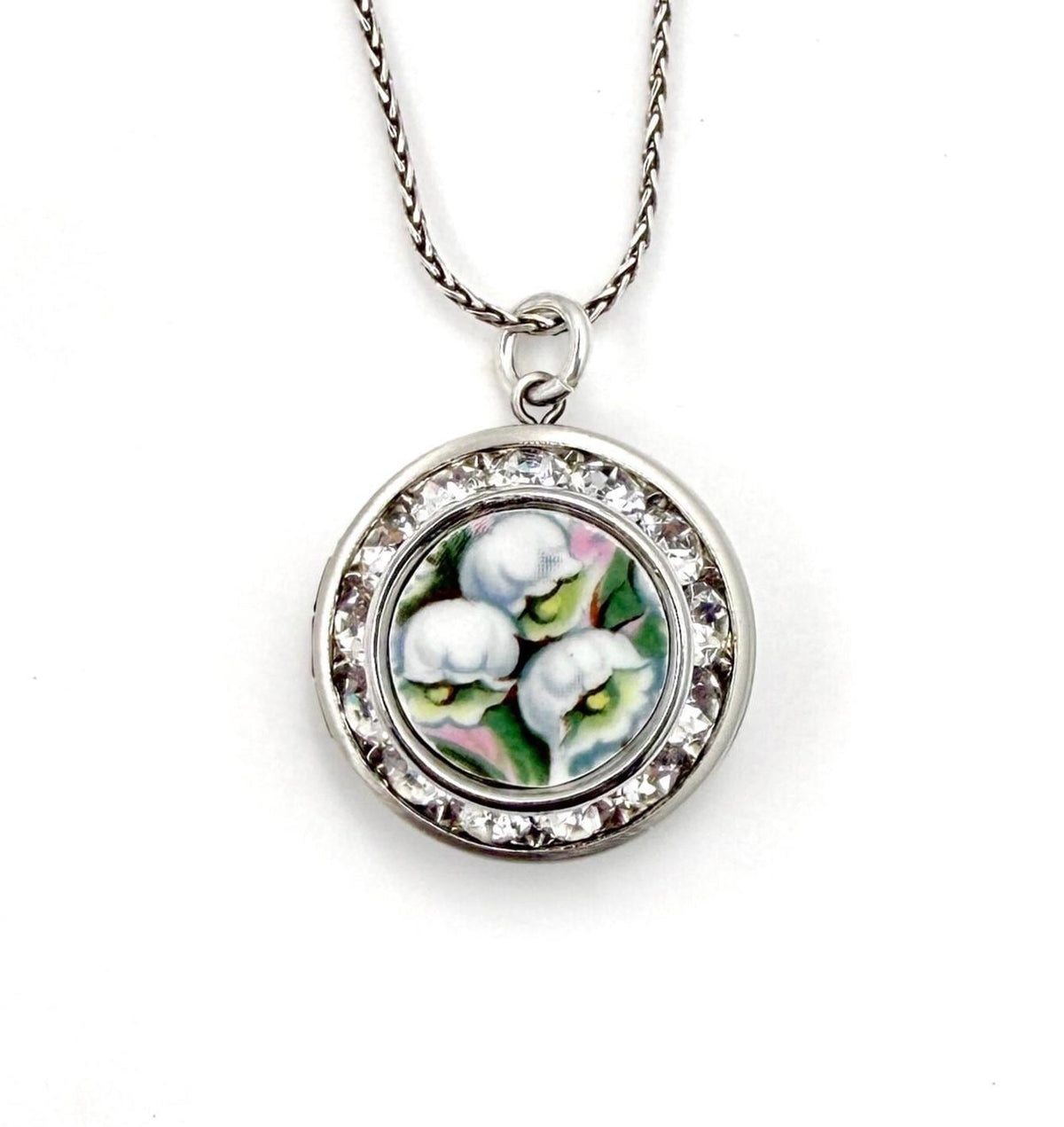 Lily of the Valley Locket Necklace, Broken China Jewelry, Anniversary Love and Friendship Gifts for Her