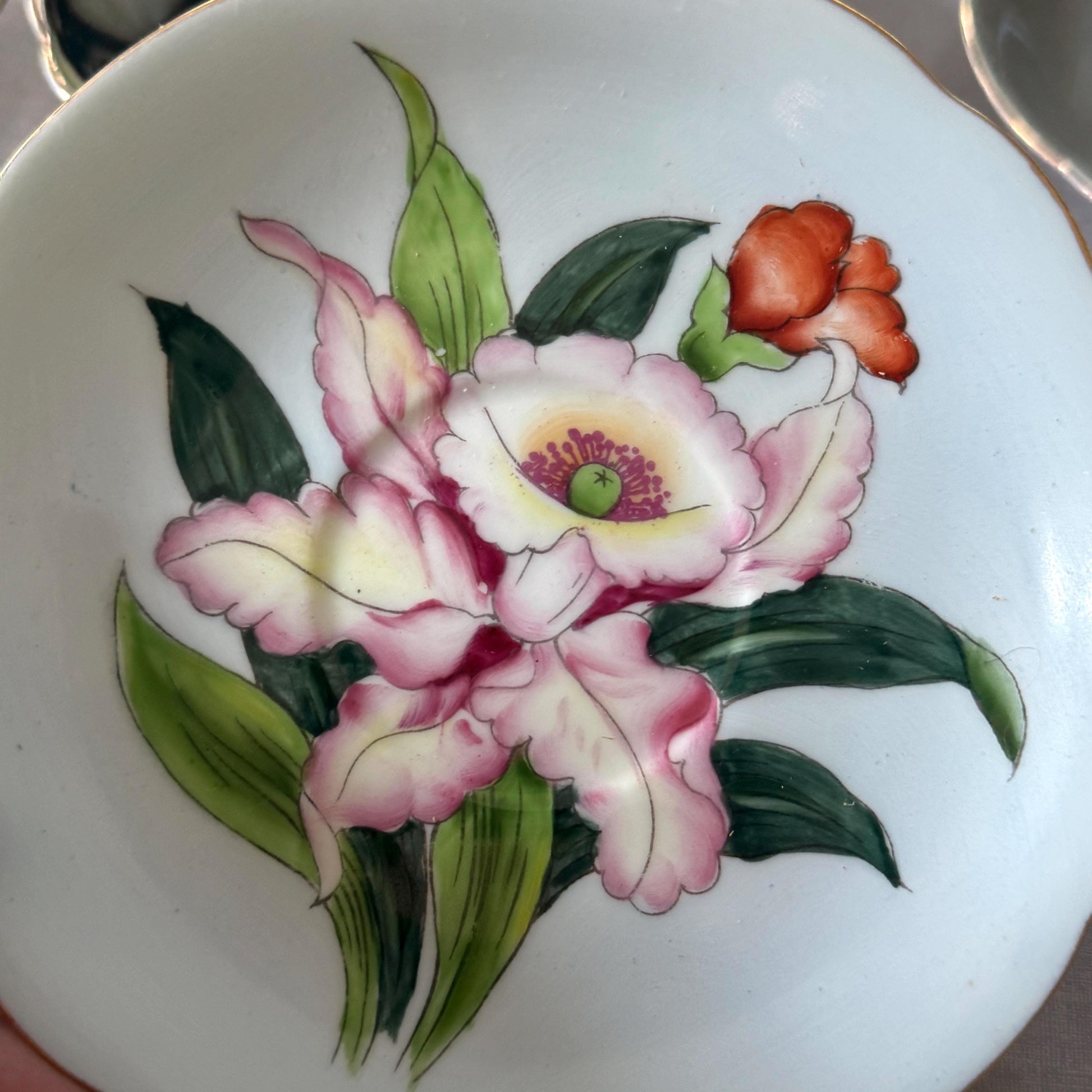 Vintage Porcelain 18th Anniversary 4 Teacups Saucers, Japanese Gift Tea Set, Floral Collectible Teacup Set