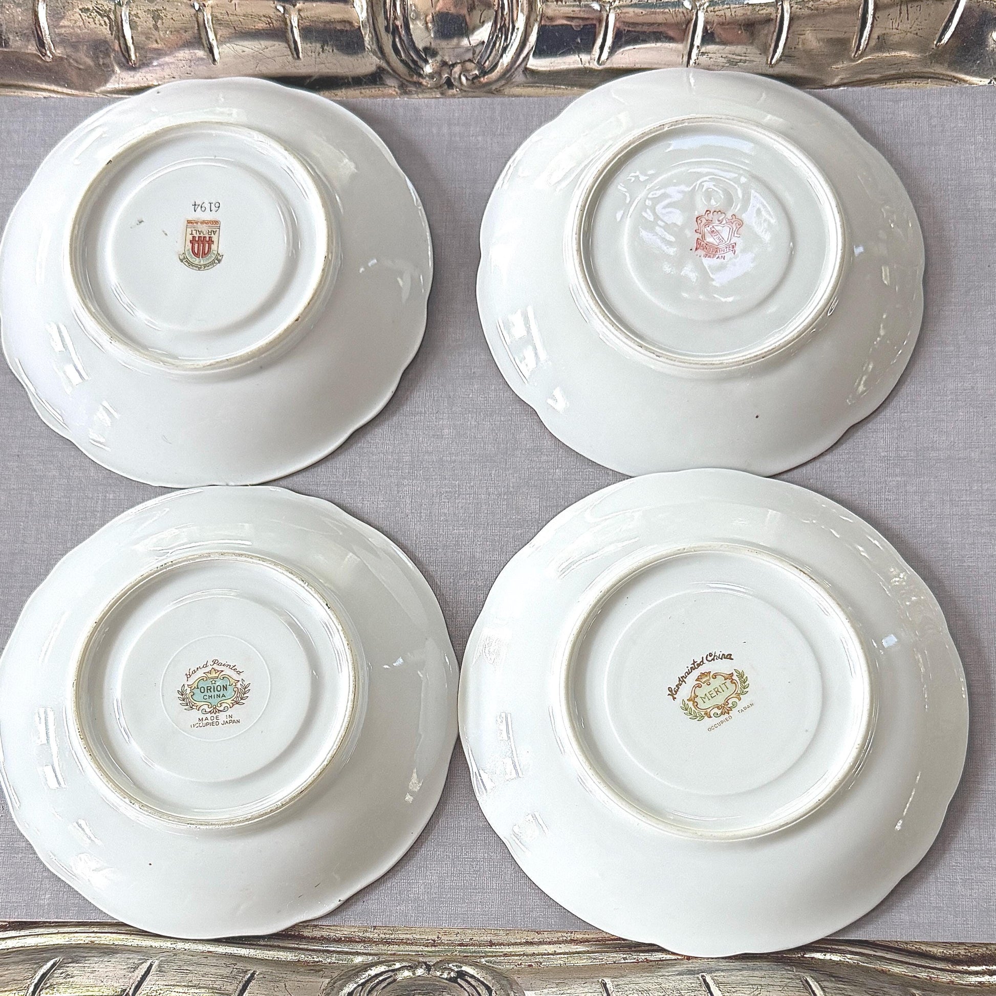 Vintage Porcelain 18th Anniversary 4 Teacups Saucers, Japanese Gift Tea Set, Floral Collectible Teacup Set