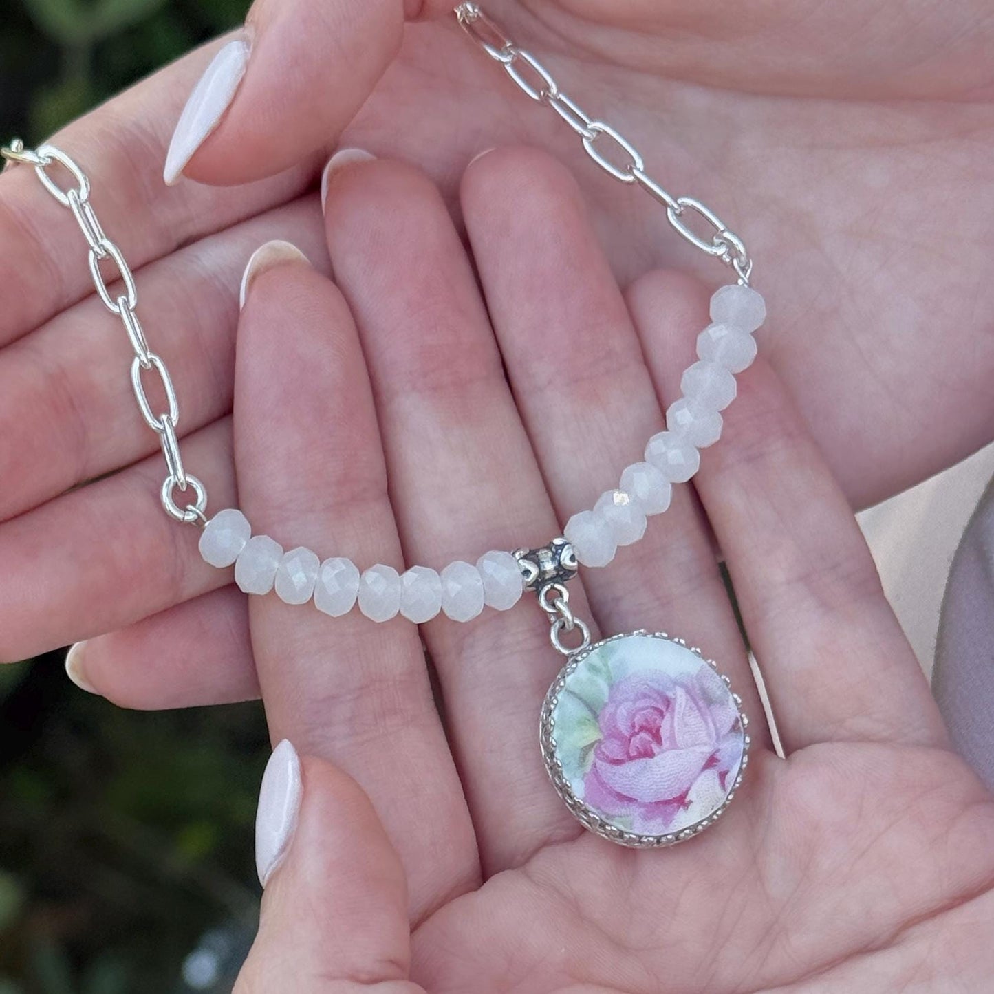 One-of-a-Kind Pink Rose Pearl Necklace, Vintage China Jewelry