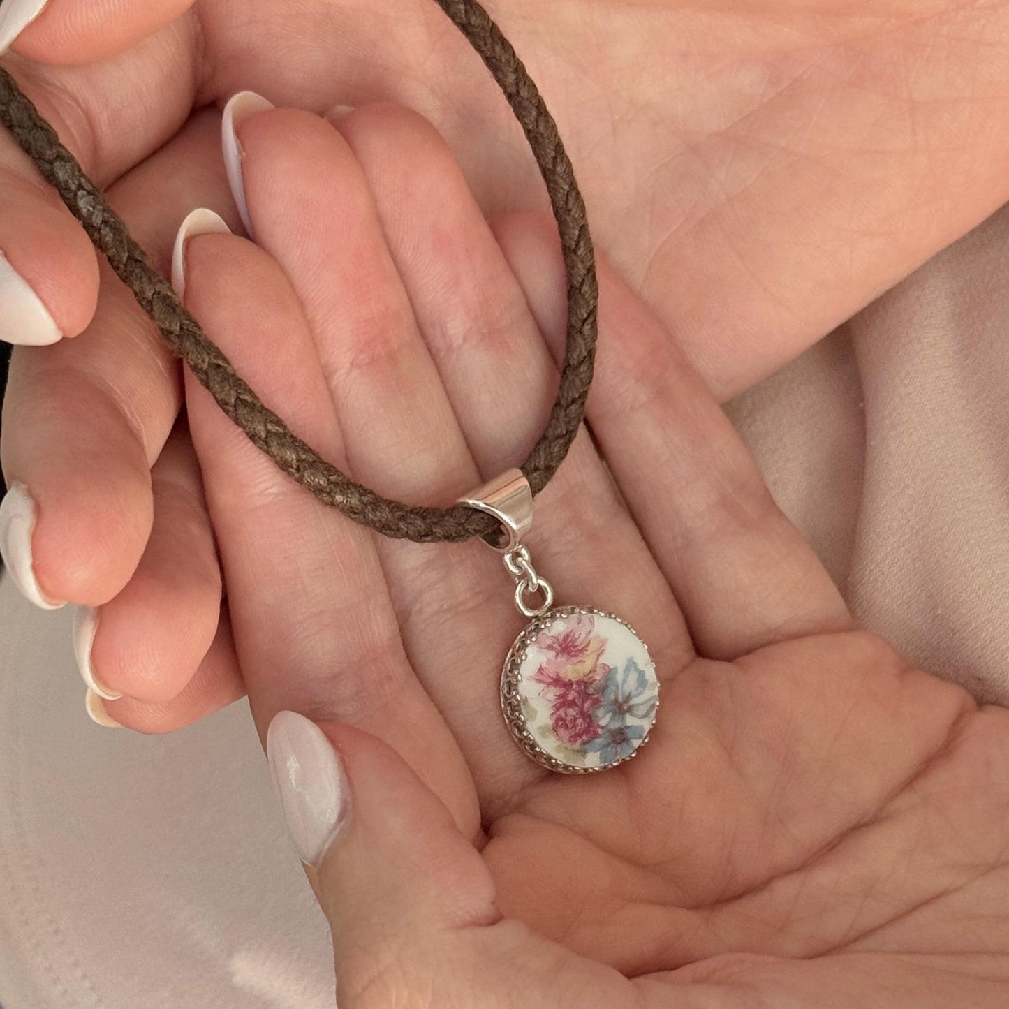 China Necklace, Floral 2nd Anniversary Jewelry, Romantic Sentimental China Necklace
