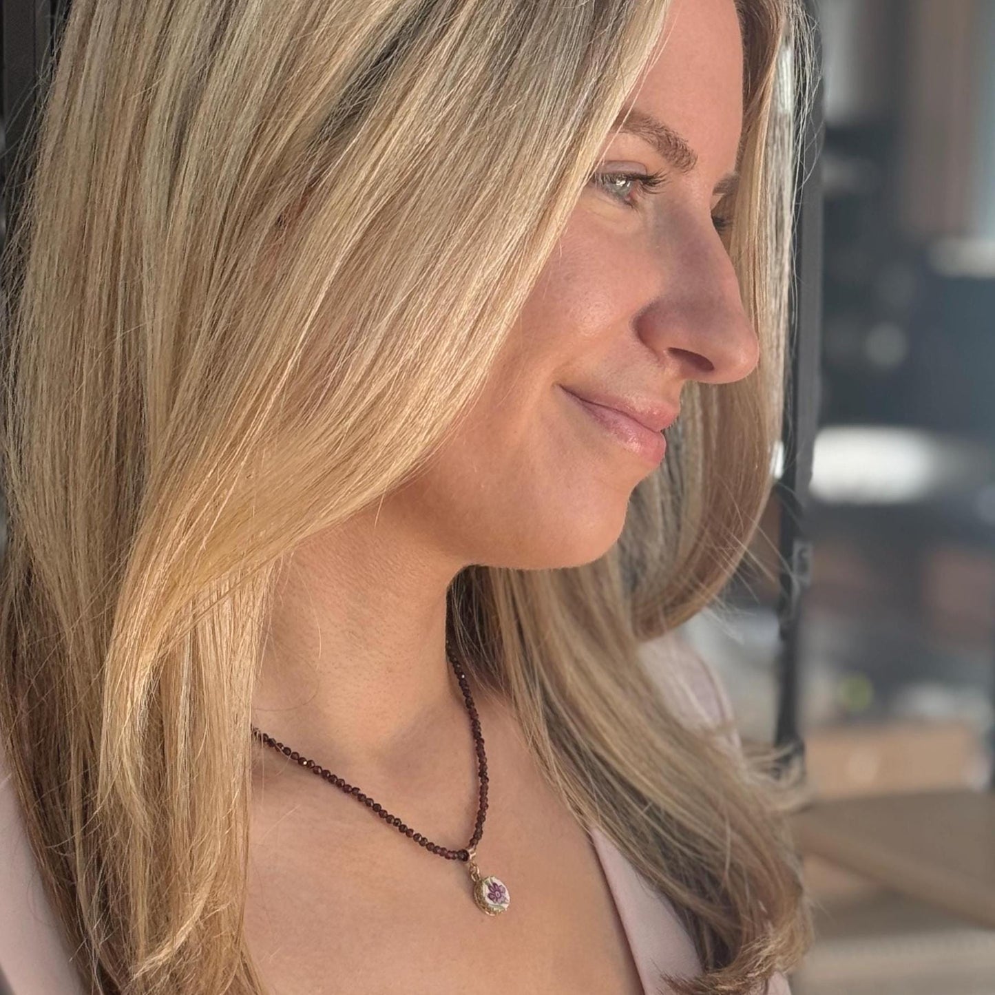 14k Gold Dainty Garnet Necklace, Minimalist Wife Dainty Necklace, 2nd Anniversary China Necklace