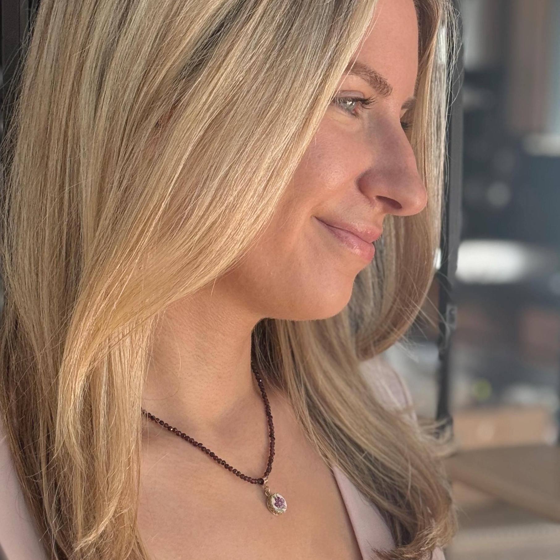 14k Gold Dainty Garnet Necklace, Minimalist Wife Dainty Necklace, 2nd Anniversary China Necklace