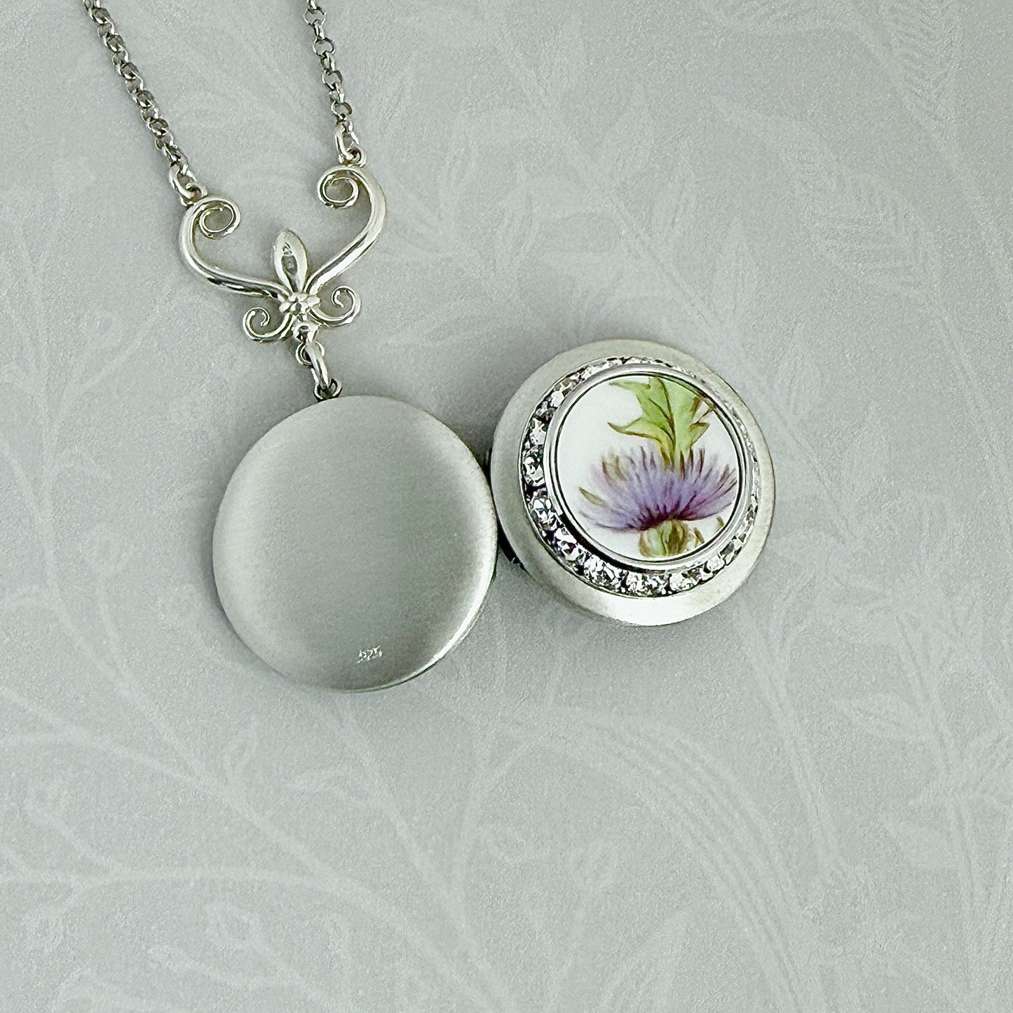 Purple Thistle Locket Necklace, Anniversary Love and Friendship Gifts for Women, Scottish Celtic Jewelry