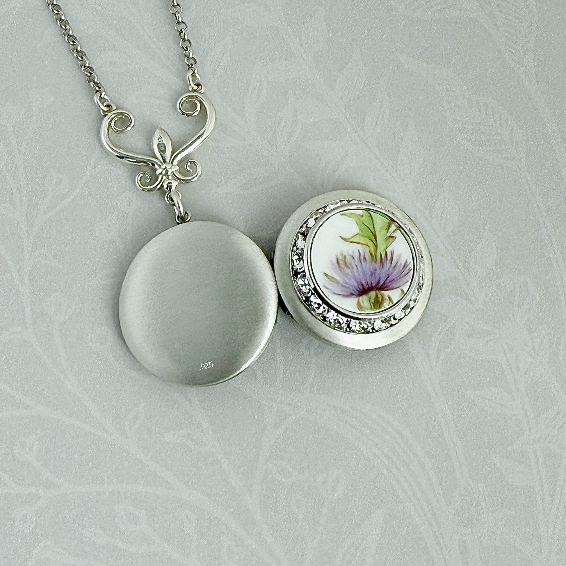 Purple Thistle Locket Necklace, Anniversary Love and Friendship Gifts for Women, Scottish Celtic Jewelry