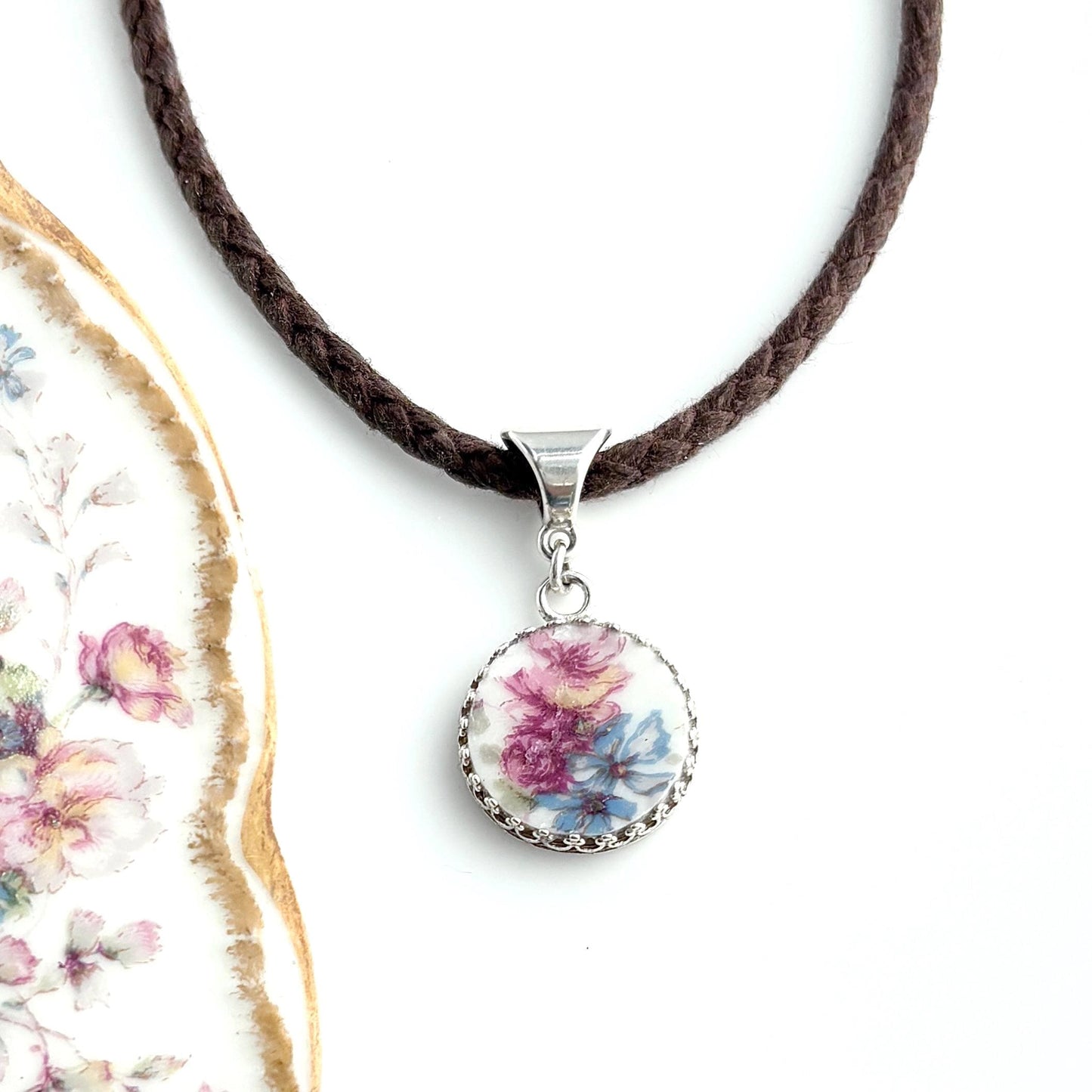 China Necklace, Floral 2nd Anniversary Jewelry, Romantic Sentimental China Necklace