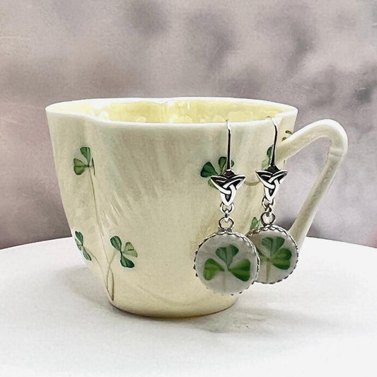 Belleek Irish Celtic Knot Earrings, Broken China Jewelry, Sterling Silver Earrings, Anniversary Gift for Wife