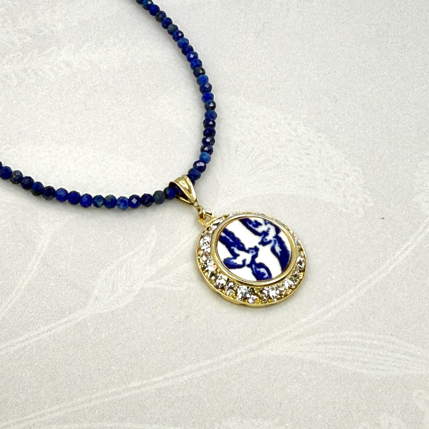 Gold Love Birds Necklace, 18th Anniversary Gifts for Wife, Dainty Lapis Lazuli Jewelry