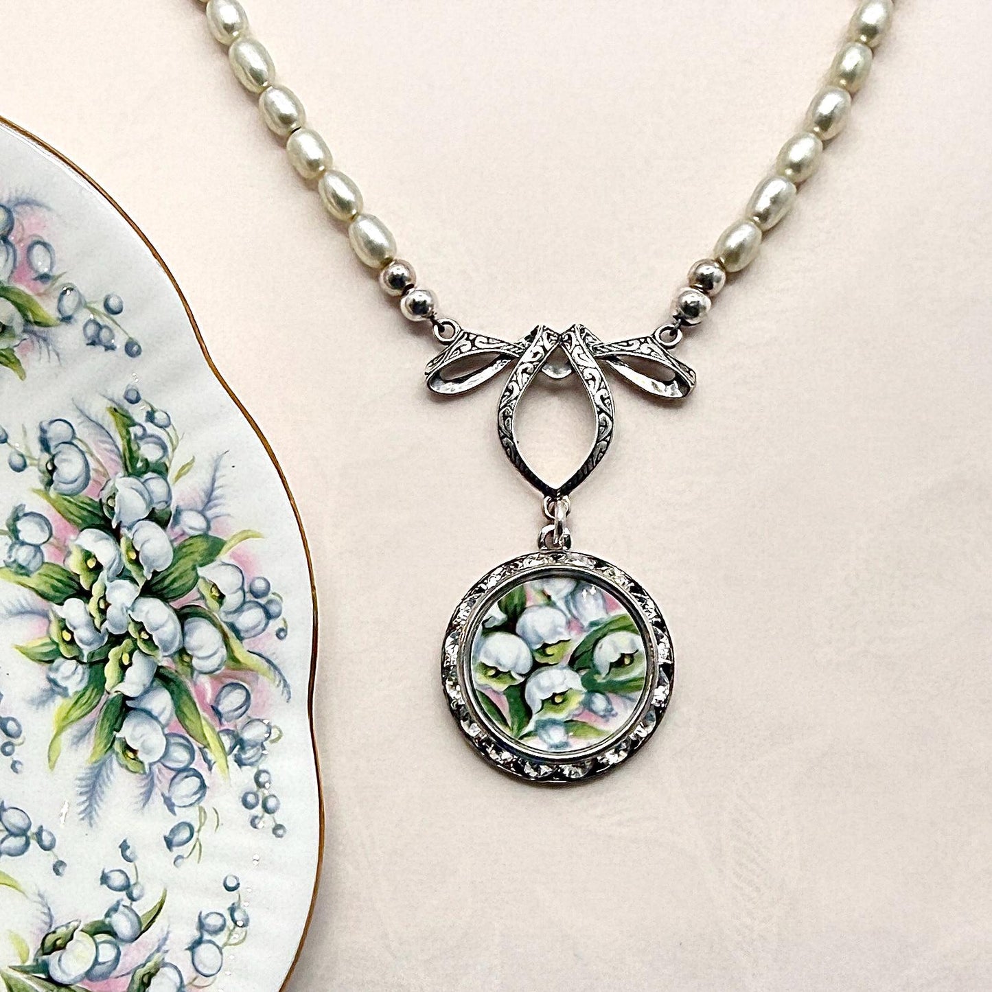 Lily Of The Valley Handmade Pearl Necklace, Cottageore Jewelry, Wedding Anniversary Gift