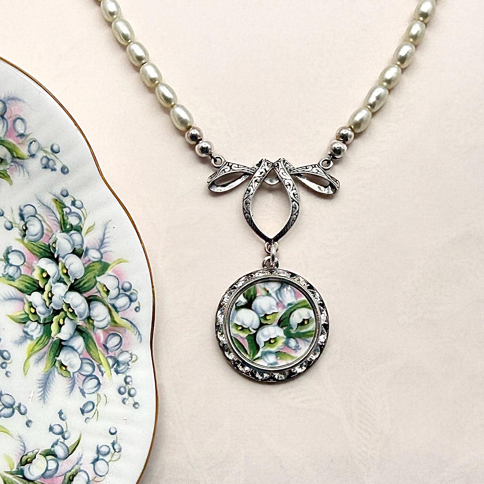 Lily Of The Valley Handmade Pearl Necklace, Cottageore Jewelry, Wedding Anniversary Gift