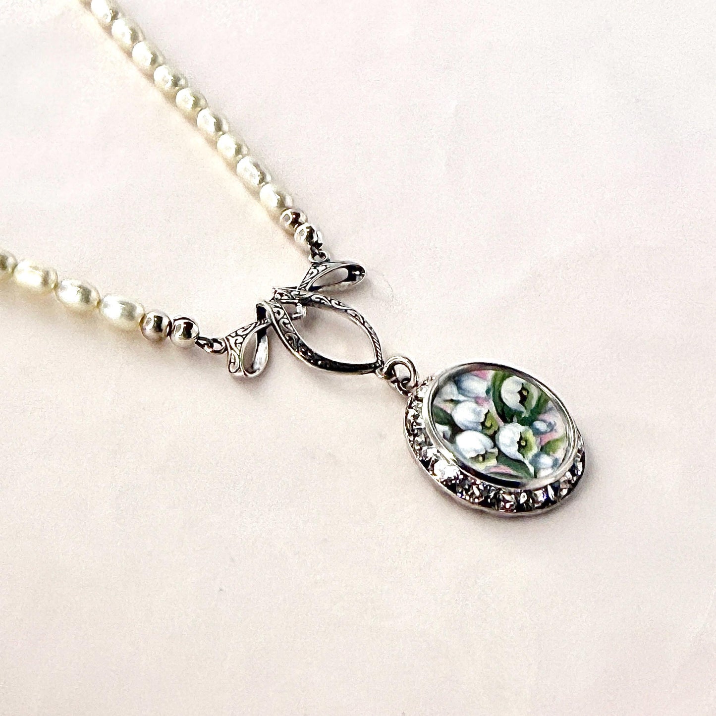 Lily Of The Valley Handmade Pearl Necklace, Cottageore Jewelry, Wedding Anniversary Gift