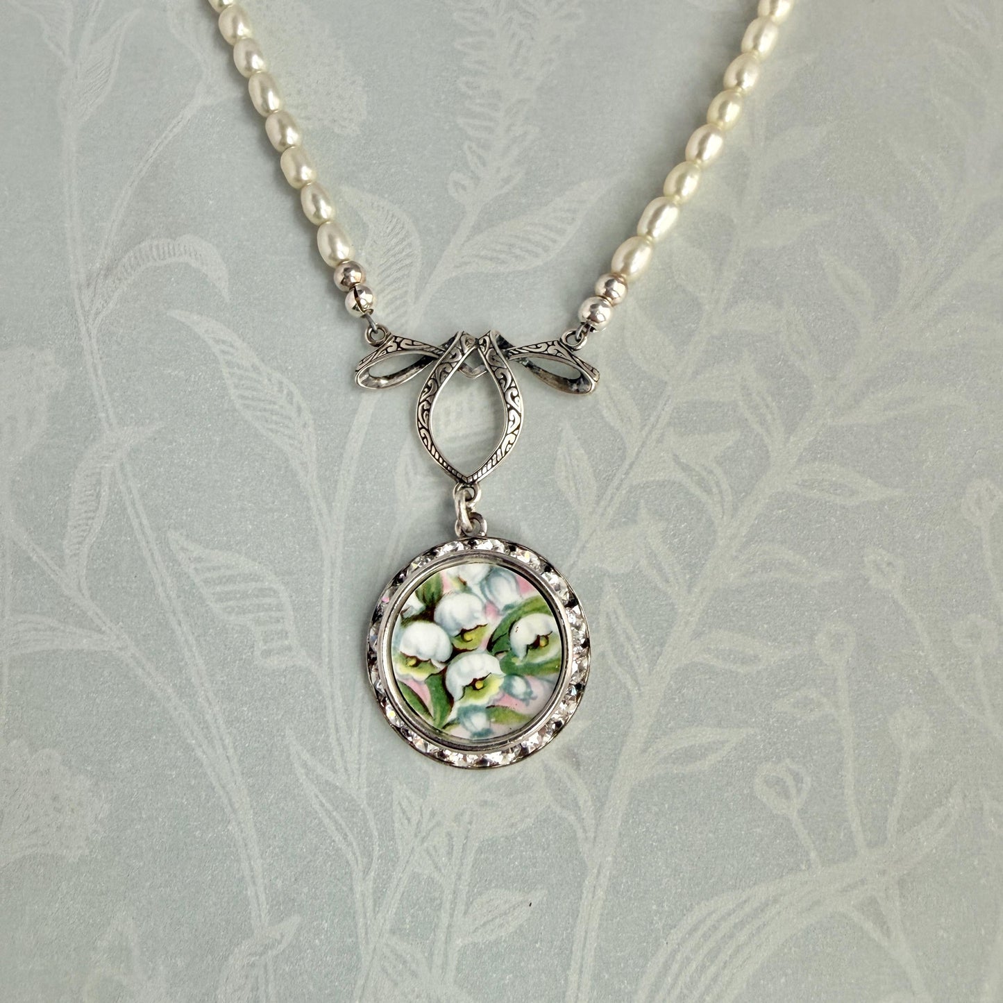 Lily Of The Valley Handmade Pearl Necklace, Cottageore Jewelry, Wedding Anniversary Gift