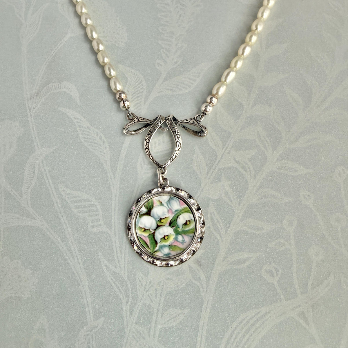 Lily Of The Valley Handmade Pearl Necklace, Cottageore Jewelry, Wedding Anniversary Gift