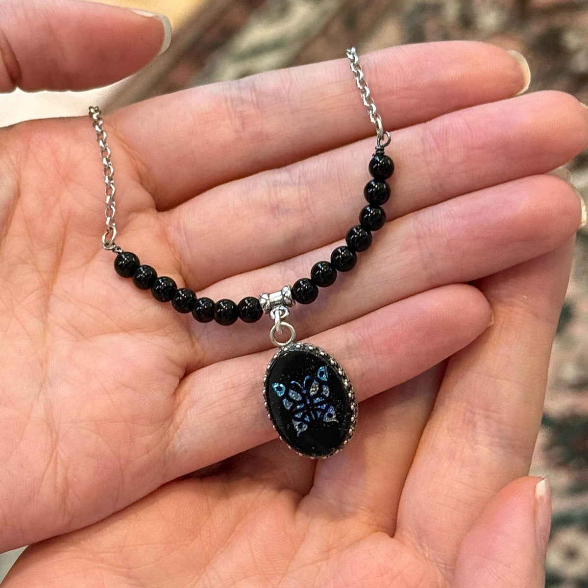 Butterfly Black Onyx Necklace, Vintage Dainty Everyday Butterfly Jewelry, Gift for Women/Her Vintage Pendant