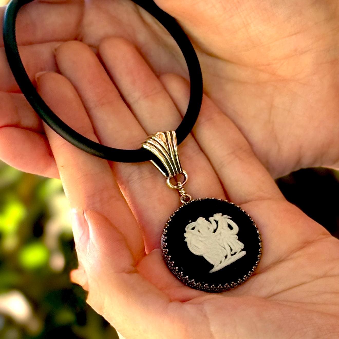 Wedgwood Jasperware Three Graces Necklace, Sterling Silver , Large Cameo Jewelry