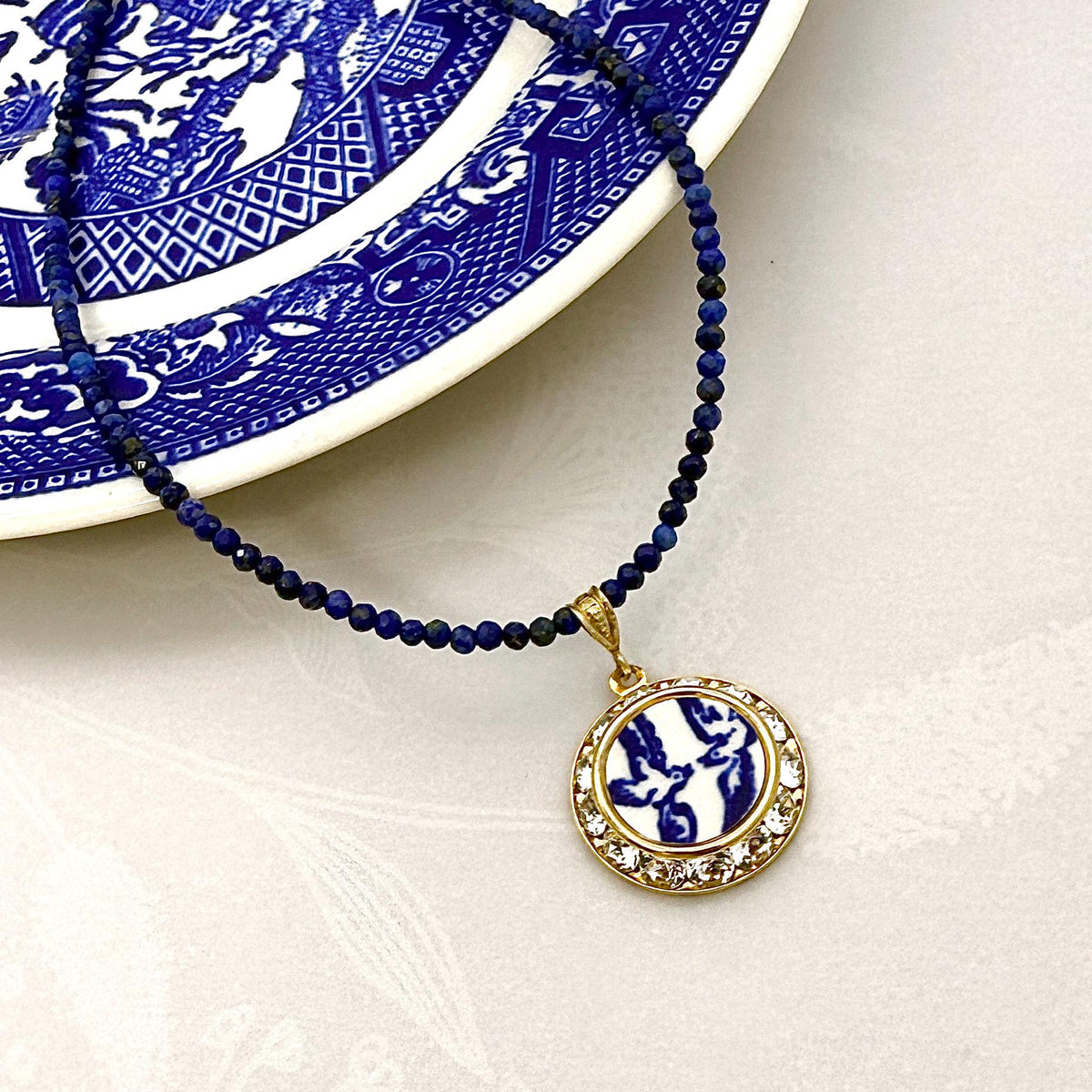 Gold Love Birds Necklace, 18th Anniversary Gifts for Wife, Dainty Lapis Lazuli Jewelry