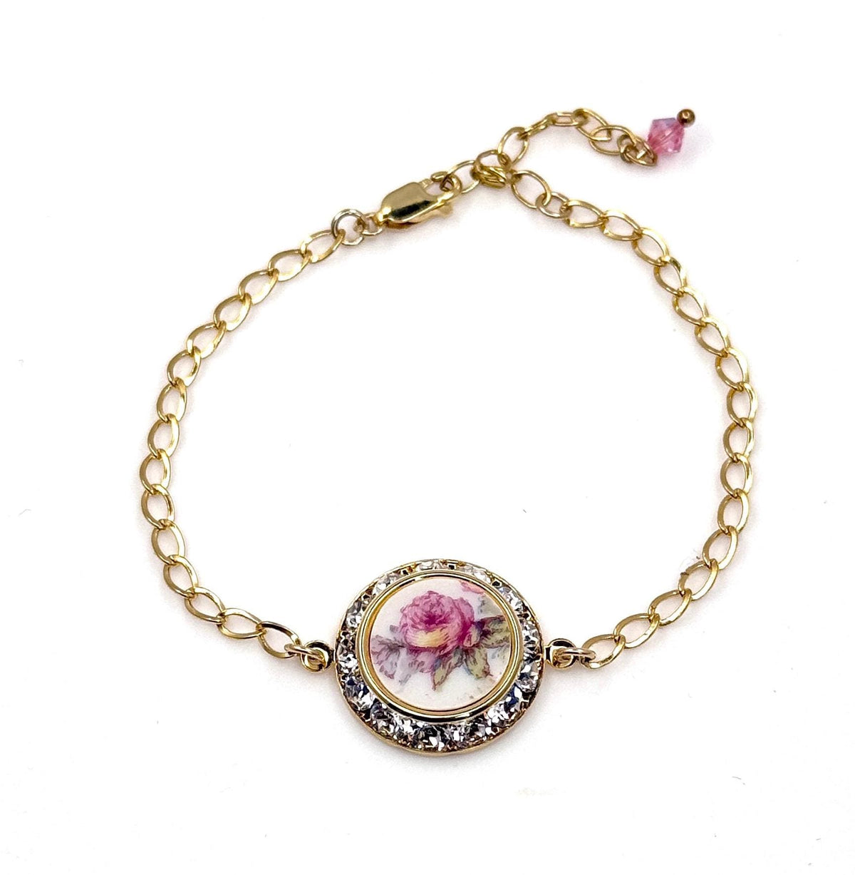 CUSTOM ORDER Gold Crystal Charm Bracelet, Custom Broken China Family Jewelry Made From Your China
