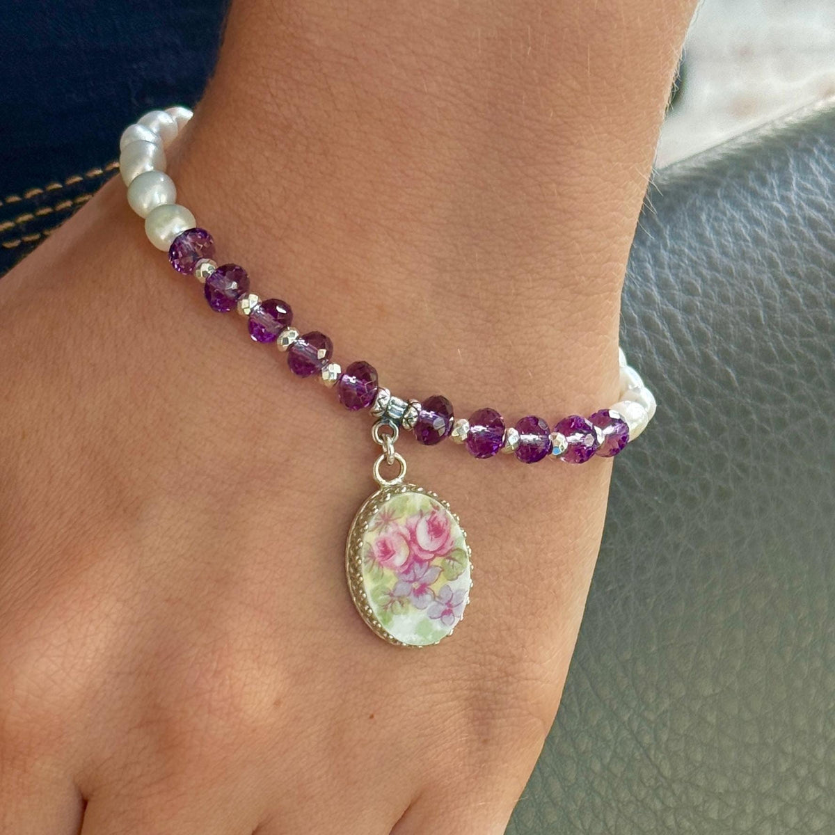 Purple Amethyst and Freshwater Pearl Bracelet, Keepsake Gifts, February Birthstone