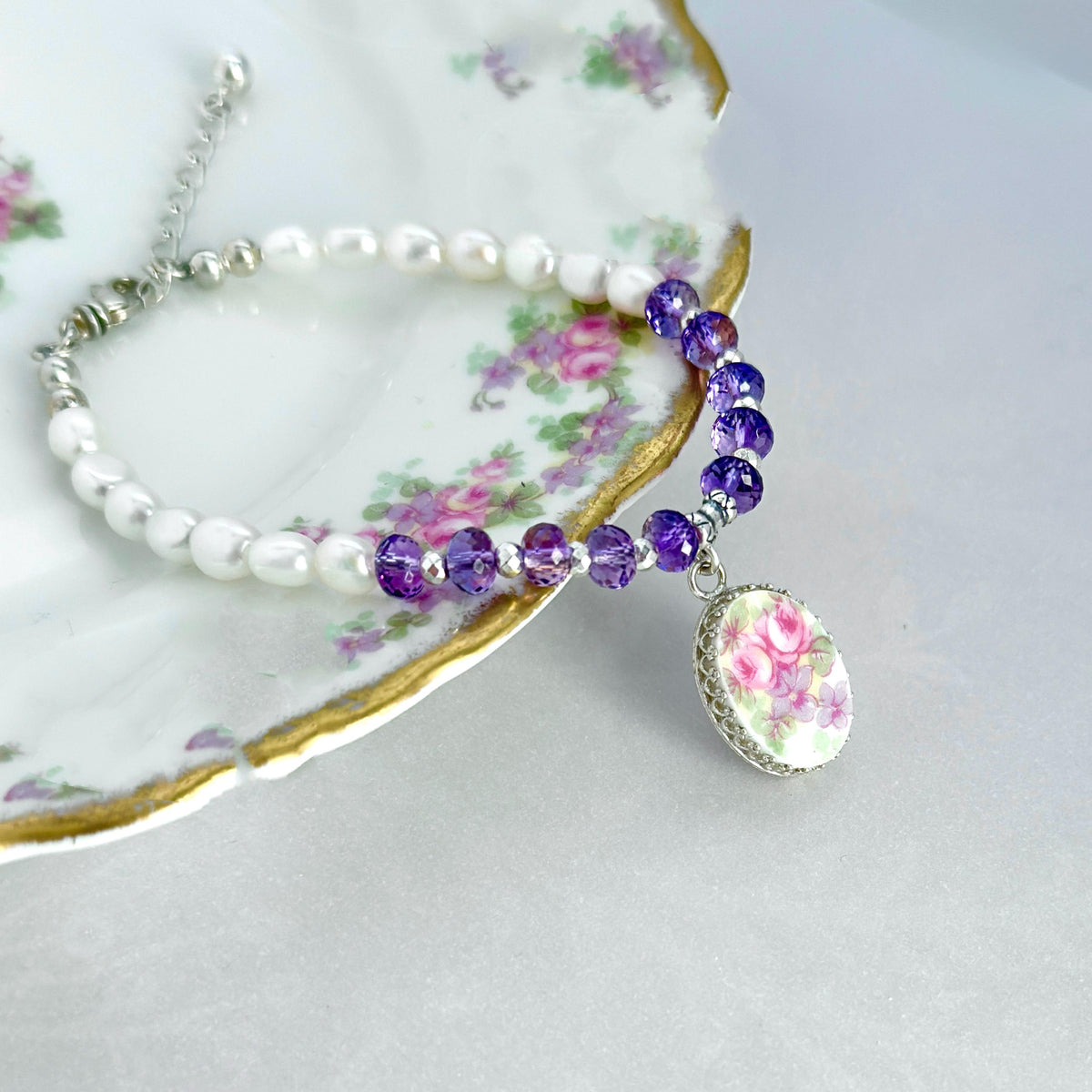 Purple Amethyst and Freshwater Pearl Bracelet, Keepsake Gifts, February Birthstone