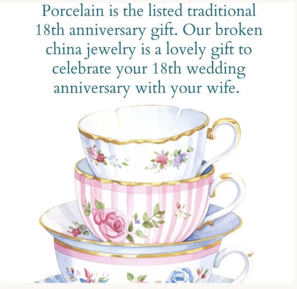 Blue and White Daisy Necklace, Traditional 18th Wedding Anniversary Gift for Wife, Antique Porcelain Jewelry