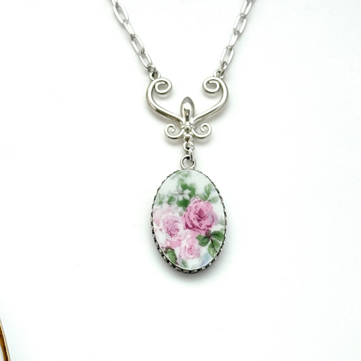 Porcelain Thistle Necklace, 18th Wedding Anniversary Gift for Wife, Gold Broken China Jewelry