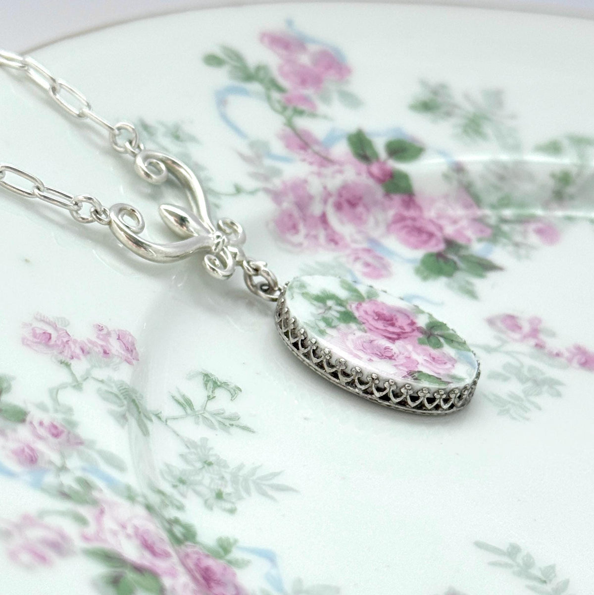 Porcelain Thistle Necklace, 18th Wedding Anniversary Gift for Wife, Gold Broken China Jewelry