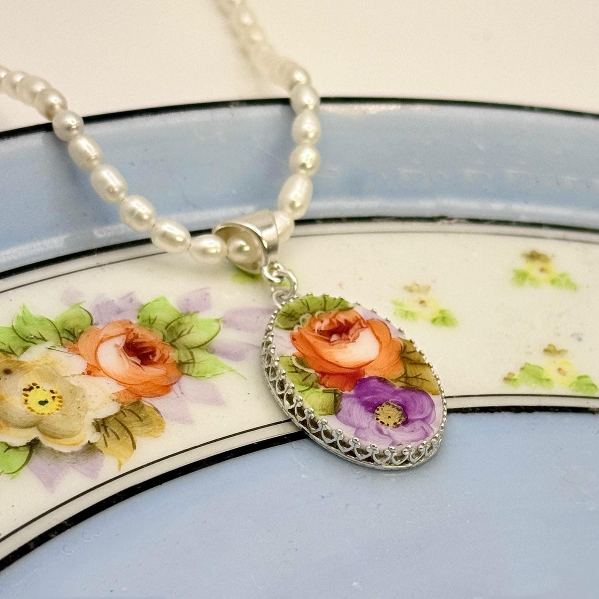 Colorful Fall Necklace, Sterling Silver, Pearl Jewelry, Romantic Gifts for Women