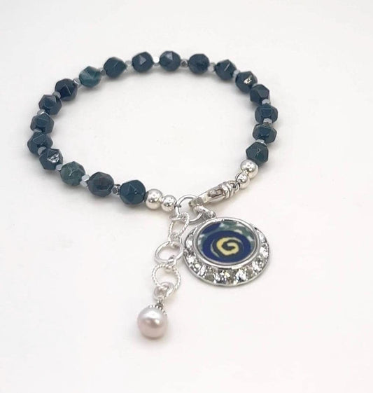 Polish Pottery Charm Bracelet, Porcelain 18th Anniversary Gifts, Sterling Silver Jewelry