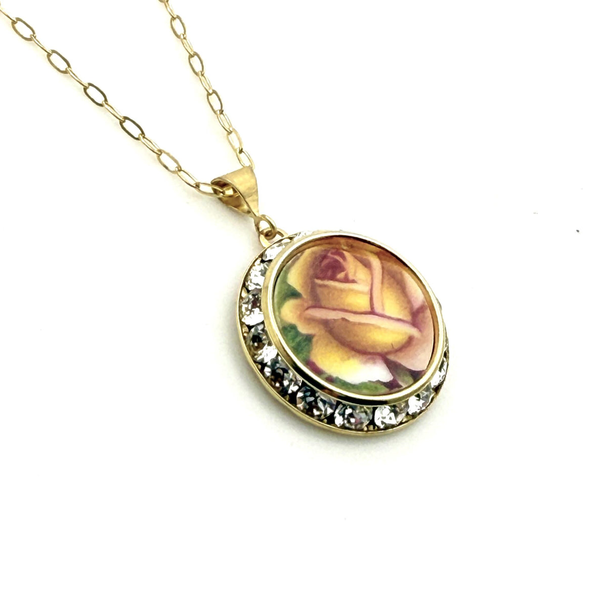 Yellow Rose Crystal Necklace, Friendship Gifts for Women, Gold Royal Albert Broken China Jewelry