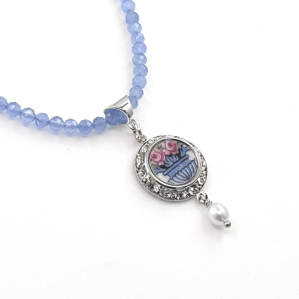 CUSTOM ORDER Sterling Silver Porcelain Necklace, Dainty Gemstone Necklace, Broken China Jewelry Family Gifts