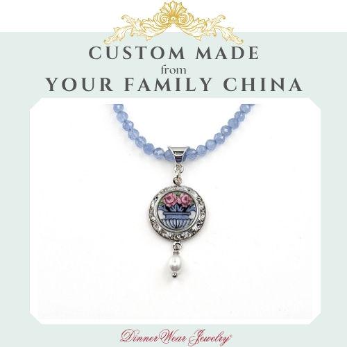 CUSTOM ORDER Sterling Silver Porcelain Necklace, Dainty Gemstone Necklace, Broken China Jewelry Family Gifts