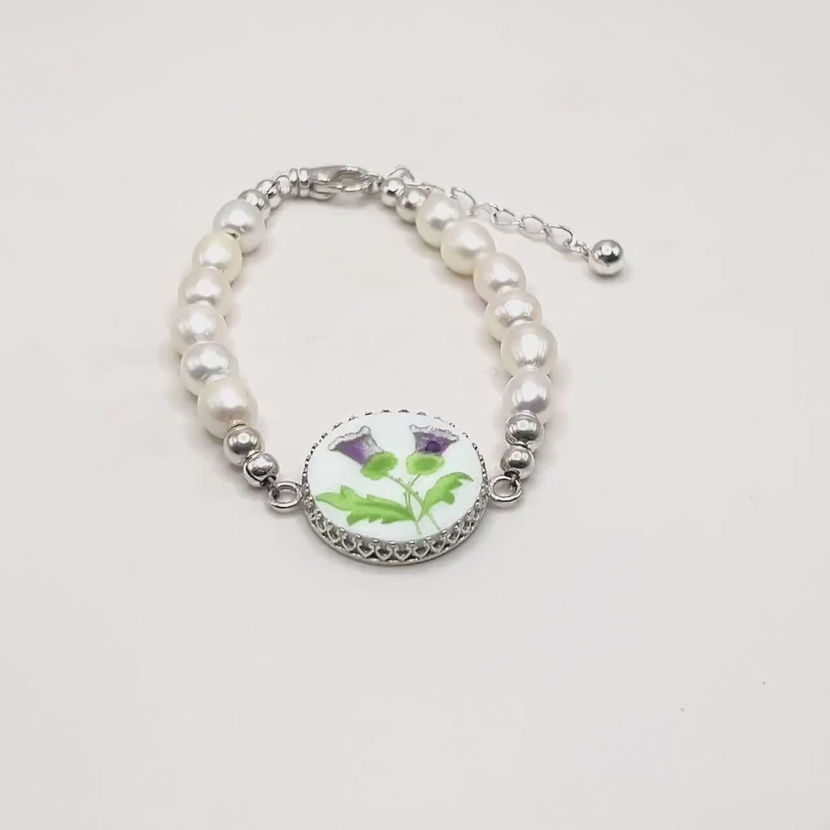 Purple Thistle Pearl Bracelet, Celtic Jewelry, Scottish Wedding, Gifts for Her, Aynsley China