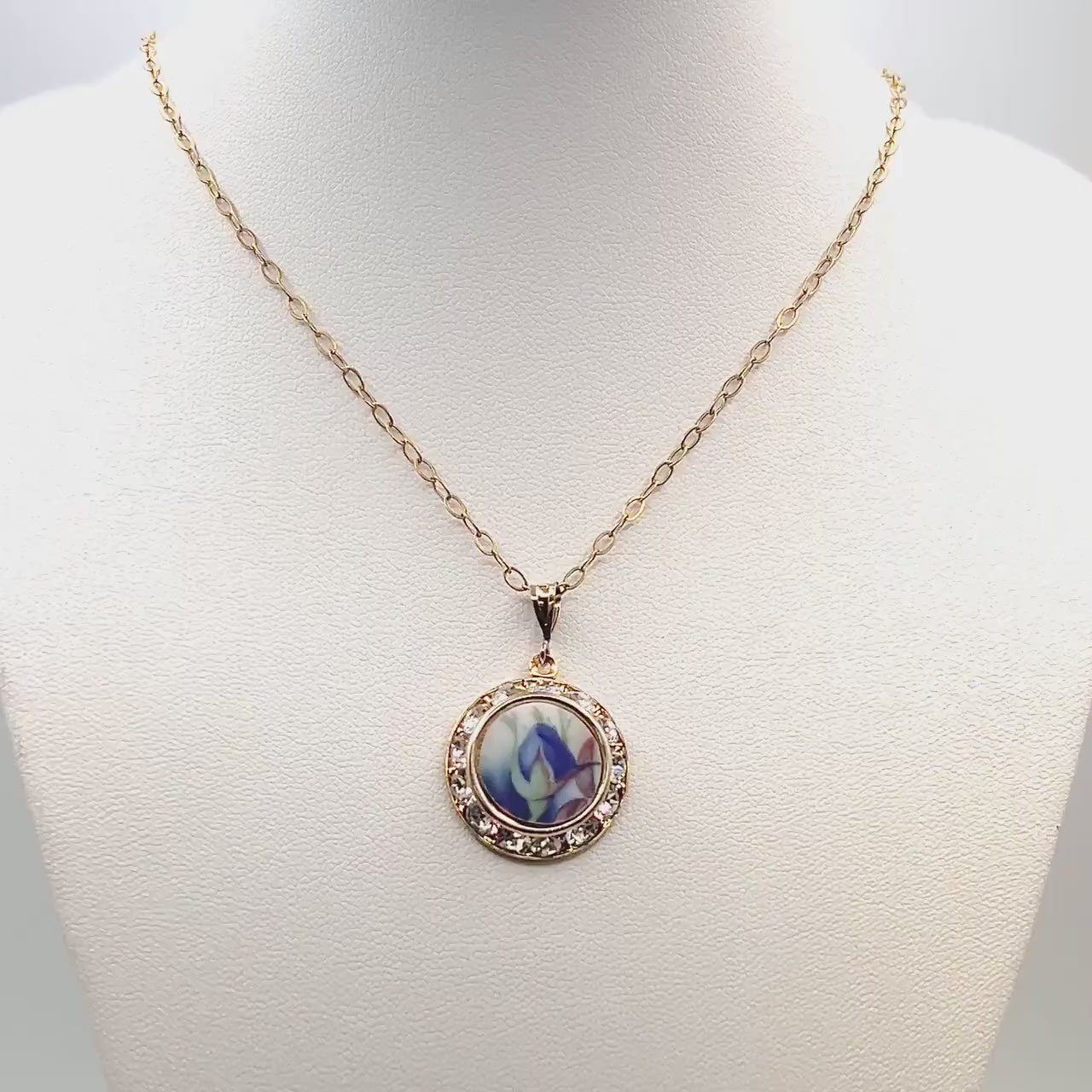 Keepsake 20th Anniversary Gifts for Wife, Dainty Gold Crystal Pendant or Bracelet Charm, Vintage China