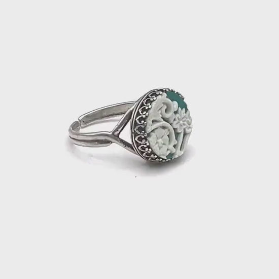 Adjustable Vintage Wedgwood Ring, Broken China Jewelry, Teal Jasperware, Victorian Jewelry, Unique Gifts for Women