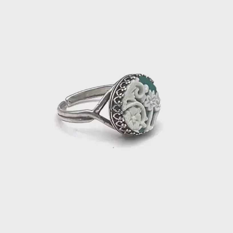 Adjustable Vintage Wedgwood Ring, Broken China Jewelry, Teal Jasperware, Victorian Jewelry, Unique Gifts for Women