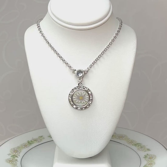 Dainty Daisy Crystal Necklace, 20th Anniversary Gift for Wife, Broken China Jewelry,
