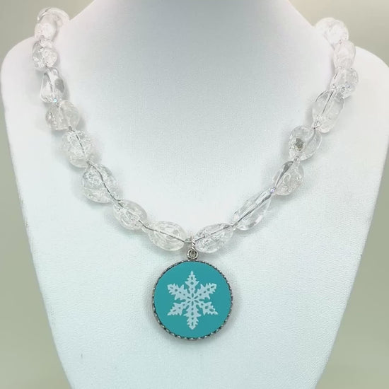 Vintage Pyrex Snowflake Necklace, Christmas Broken China Jewelry, Unique Gifts for Her