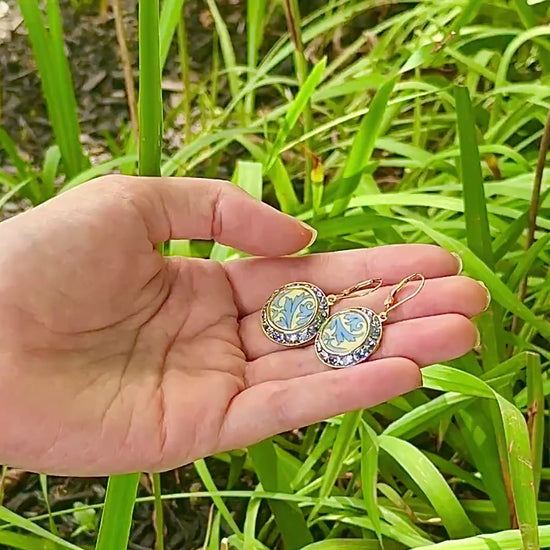 Gold Crystal Earrings, Unique Broken China Jewelry, Lenox Autumn China Pattern, Gifts for Women