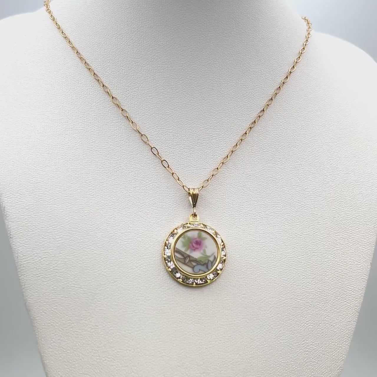 Victorian Rose Porcelain Necklace, 18th Wedding Anniversary Gift for Wife, Gold Broken China Jewelry
