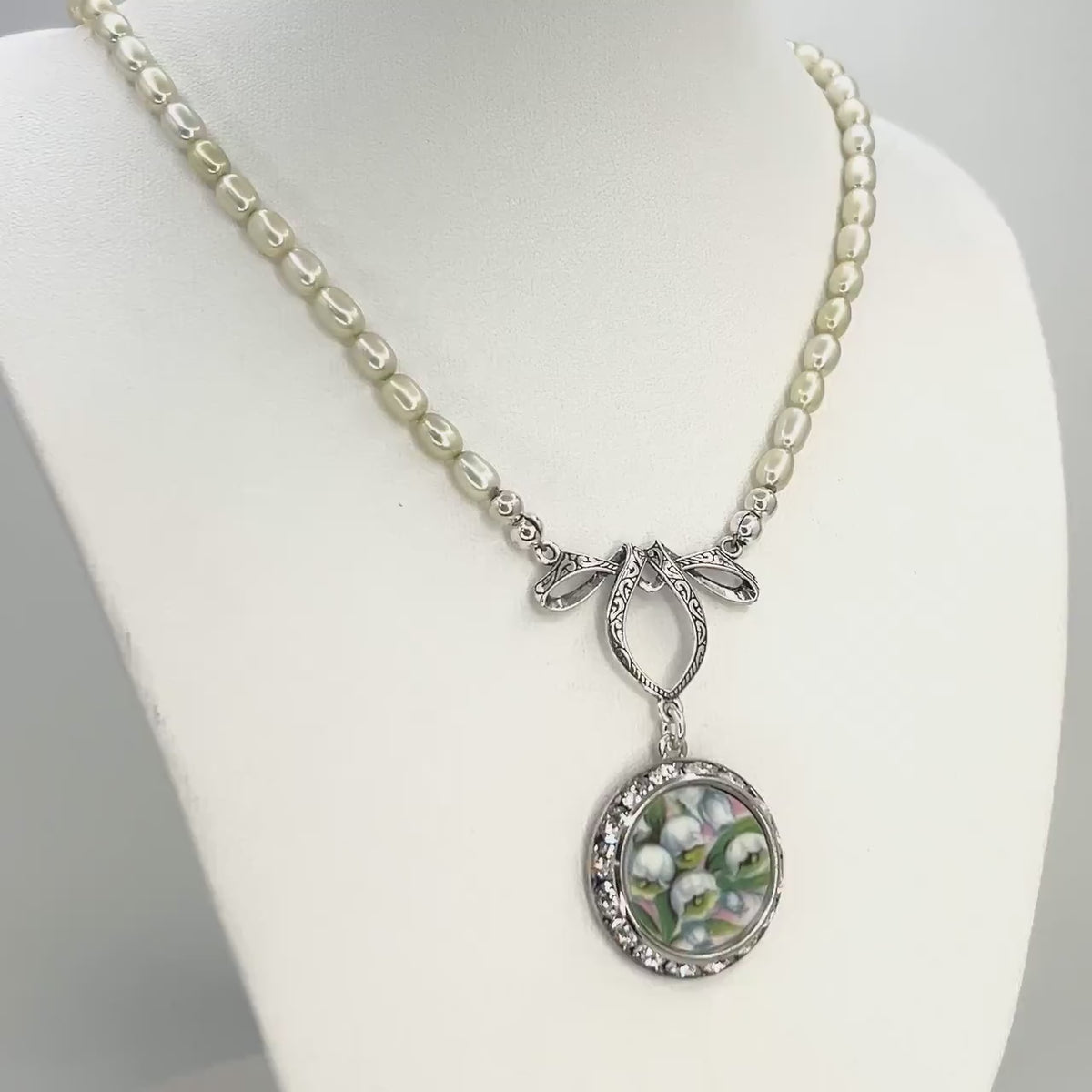 Lily Of The Valley Handmade Pearl Necklace, Cottageore Jewelry, Wedding Anniversary Gift