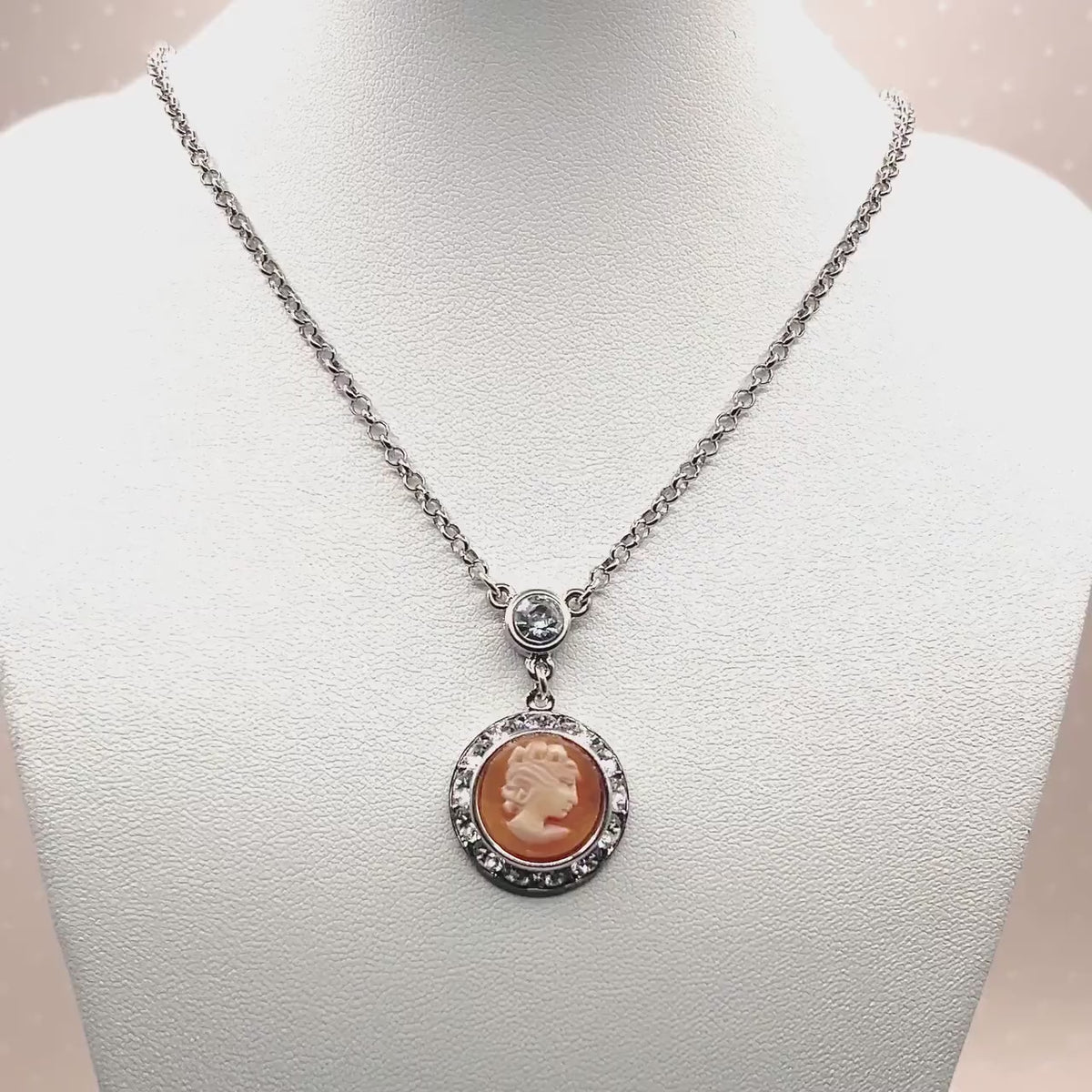Vintage Shell Cameo Necklace, Elegant Victorian Vintage Necklace, Classic Timeless Crystal Jewelry
