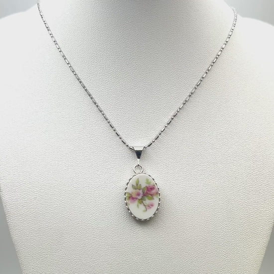 Dainty Pink Rose Minimalist Necklace, Anniversary Gift for Wife, French Limoges Broken China Jewelry