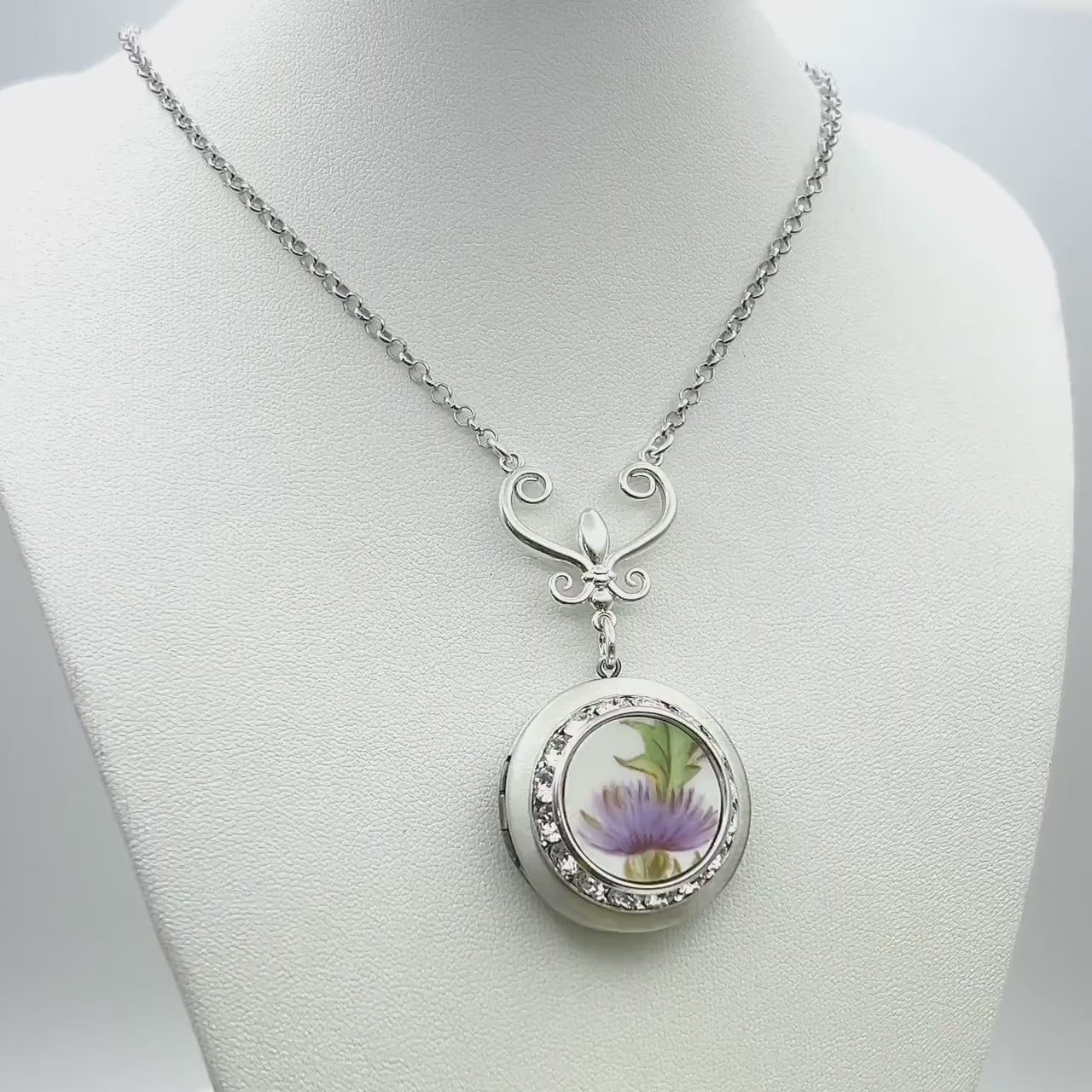 Purple Thistle Locket Necklace,  Anniversary Love and Friendship Gifts for Women, Scottish Celtic Jewelry