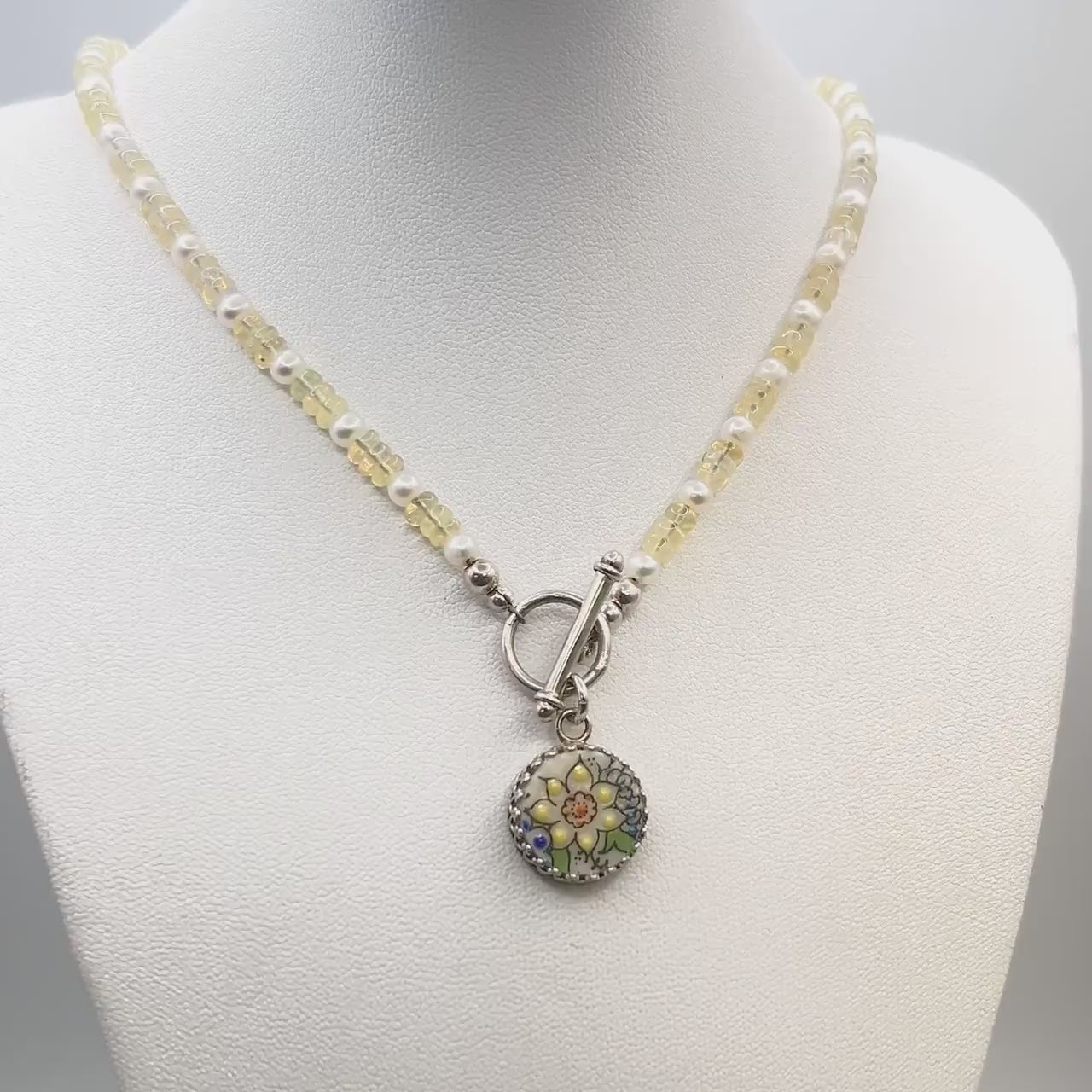 One-of-a-Kind Opal Necklace, Sunflower Jewelry, Gifts for Wife, 18th Anniversary Porcelain Gifts