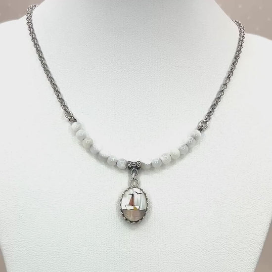Dainty Mother of Pearl Sailboat Necklace, Beach Wedding Jewelry, Nautical Gifts for Her, Natural Jewelry