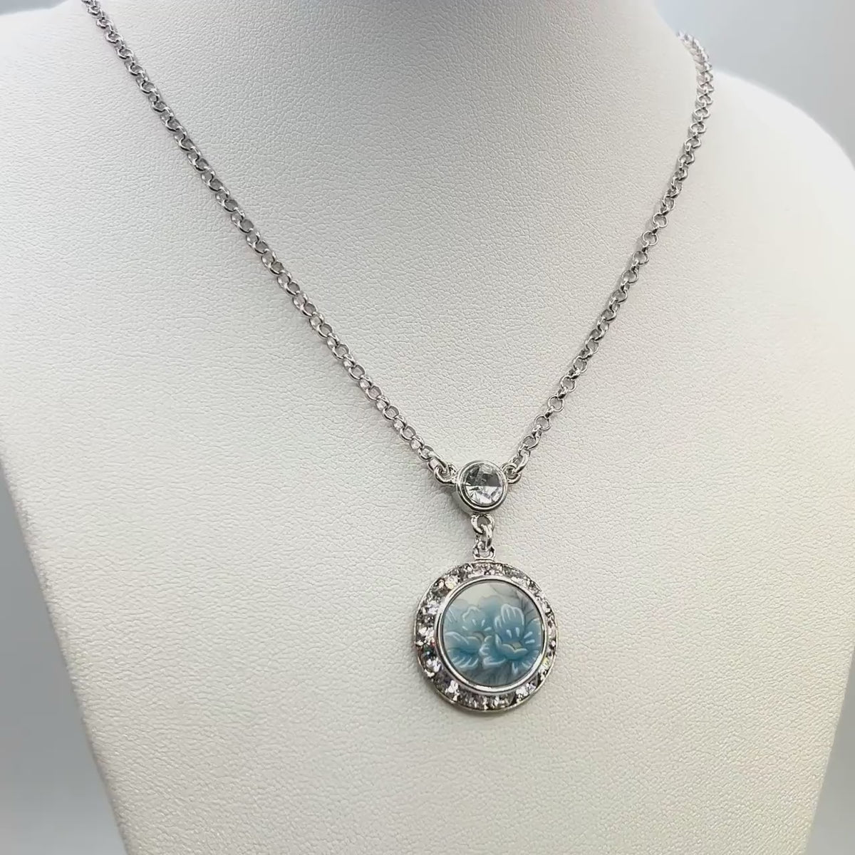 Vintage Japanese Porcelain Necklace, 18th Anniversary Gift for Wife, Dainty Crystal Jewelry